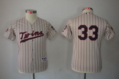 Kids Minnesota Twins 33 Justin Morneau Cream Jerseys (blue stripe)
