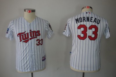 Kids Minnesota Twins 33 Justin Morneau White Jerseys (blue stripe)