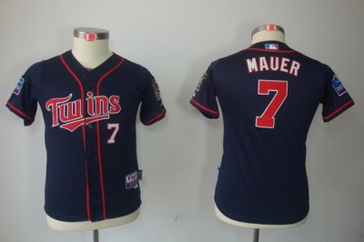 Kids Minnesota Twins 7 Joe Mauer Navy Blue Jerseys