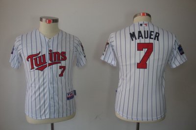 Kids Minnesota Twins 7 Joe Mauer White Pinstripe Jerseys