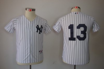 Kids New York Yankees 13# Alex Rodriguez White Jerseys(Black Stripe)
