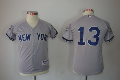 Kids New York Yankees 13 Alex Rodriguez Grey jerseys(2009 Logo WS 09 Champions Pat)