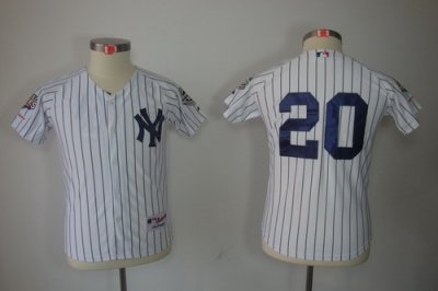 Kids New York Yankees 20 Jorge Posada White jerseys(2009 Logo WS 09 Champions Pat)