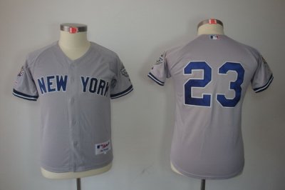 Kids New York Yankees 23 Don Mattingly Grey Jerseys (2009 Logo WS 09 Champions Pat)