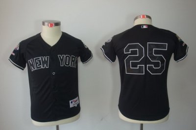 Kids New York Yankees 25 Mark Teixeira Black jerseys(2009 Logo WS 09 Champions Pat)