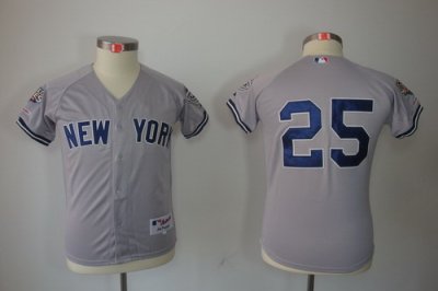 Kids New York Yankees 25 Mark Teixeira Grey jerseys(2009 Logo WS 09 Champions Pat)