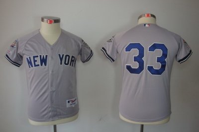 Kids New York Yankees 33 Nick Swisher Grey jerseys(2009 Logo WS 09 Champions Pat)