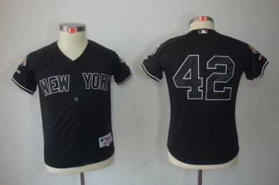 Kids New York Yankees 42 Mariano Rivera Black jerseys(2009 Logo WS 09 Champions Pat)