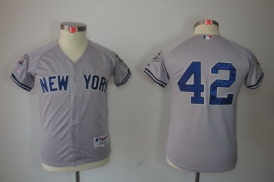 Kids New York Yankees 42 Mariano Rivera Grey Jerseys(2009 Logo WS 09 Champions Pat)