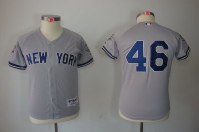 Kids New York Yankees 46 Andy Pettitte Grey jerseys(2009 Logo WS 09 Champions Pat)