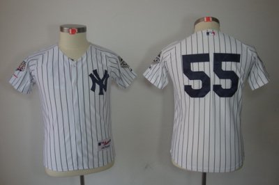 Kids New York Yankees 55 Hideki Matsui White jerseys(2009 Logo WS 09 Champions Pat)