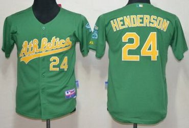 Kids Oakland Athletics 24 Ricky Henderson Green MLB Jerseys