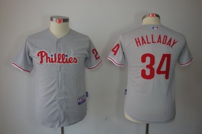 Kids Philadelphia Phillies Roy Halladay 34# Grey Jerseys