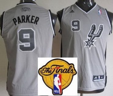 Kids San Antonio Spurs 9 Tony Parker Grey Revolution 30 Swingman 2013 Finals Patch NBA Jerseys
