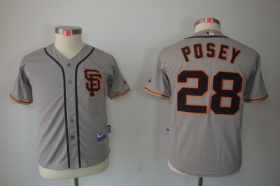 Kids San Francisco Giants 28 Buster Posey Grey Jerseys