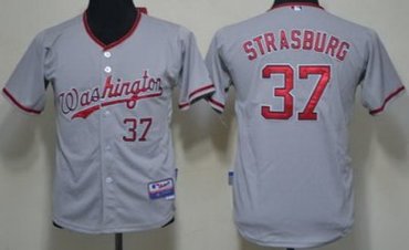 Kids Washington Nationals 37 Stephen Strasburg Grey MLB Jerseys
