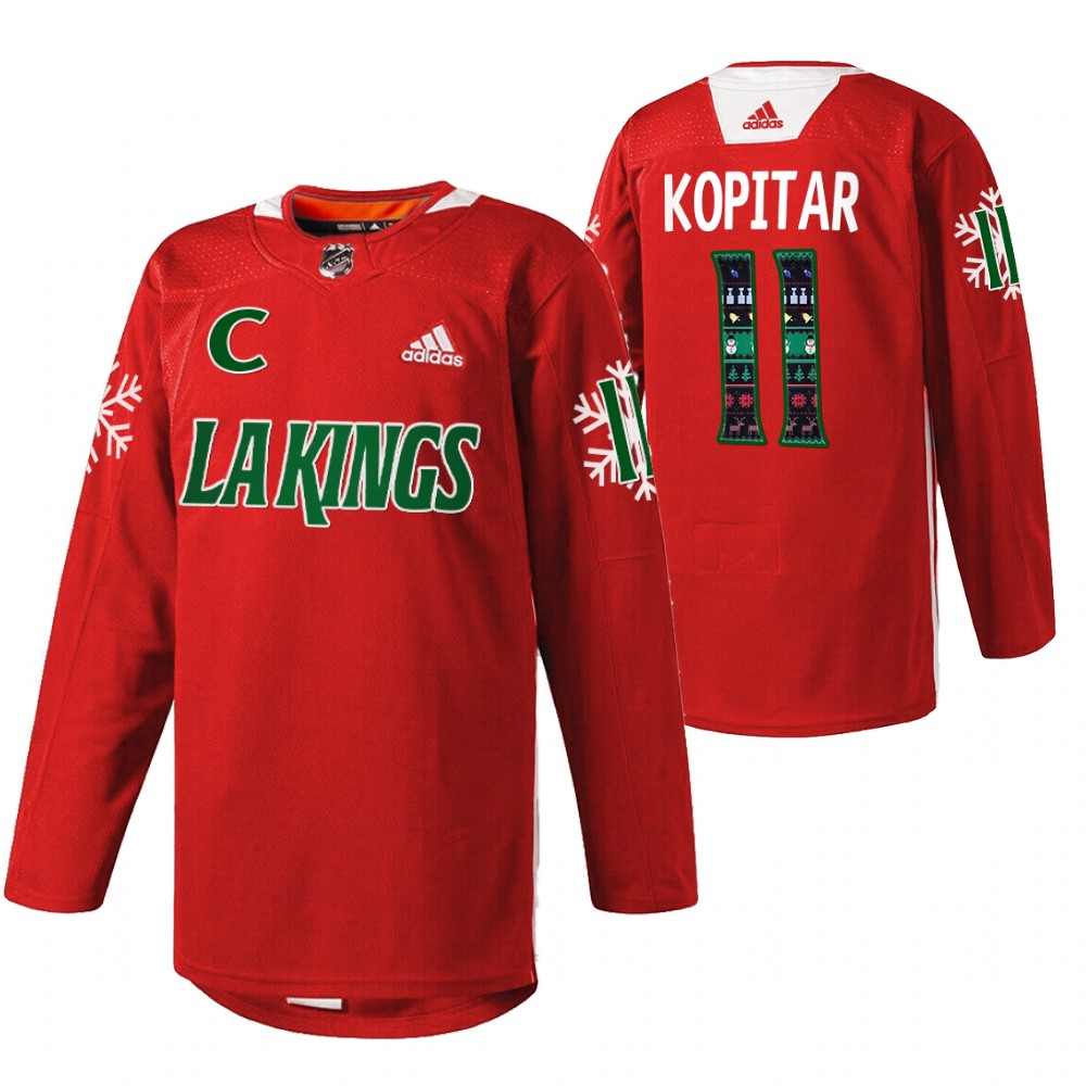 Kings Anze Kopitar Holiday Sweater Red Warm Up Jersey