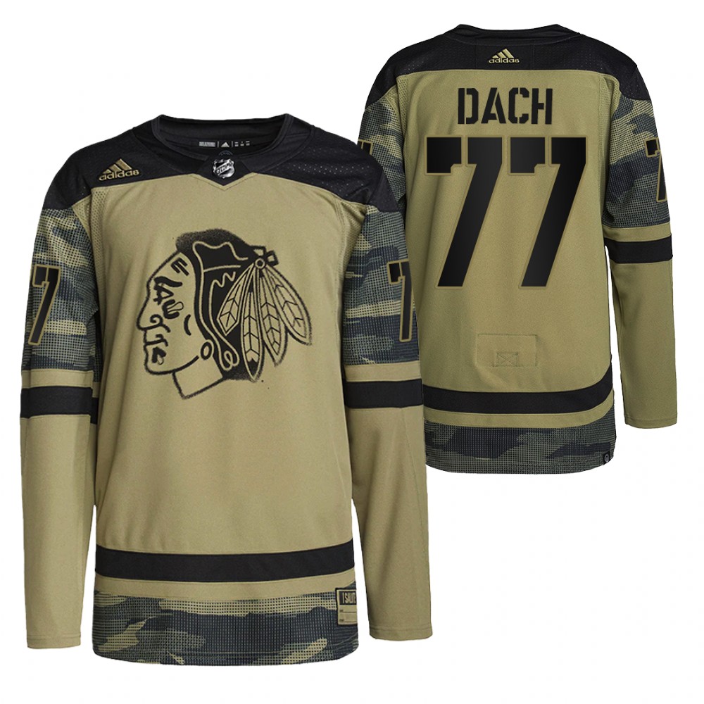 Kirby Dach Blackhawks Military Appreciation Night Jersey Camo Practice