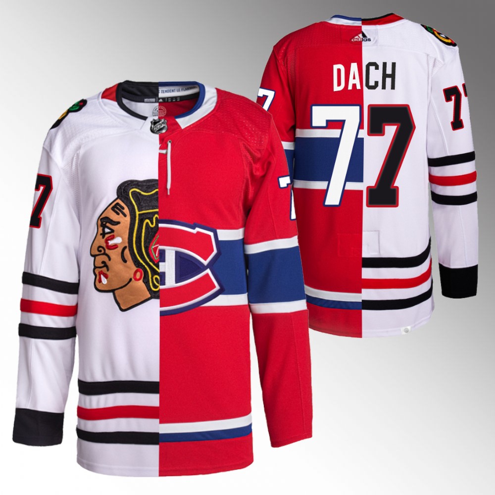 Kirby Dach Blackhawks x Canadiens Split Edition Jersey White Red Special