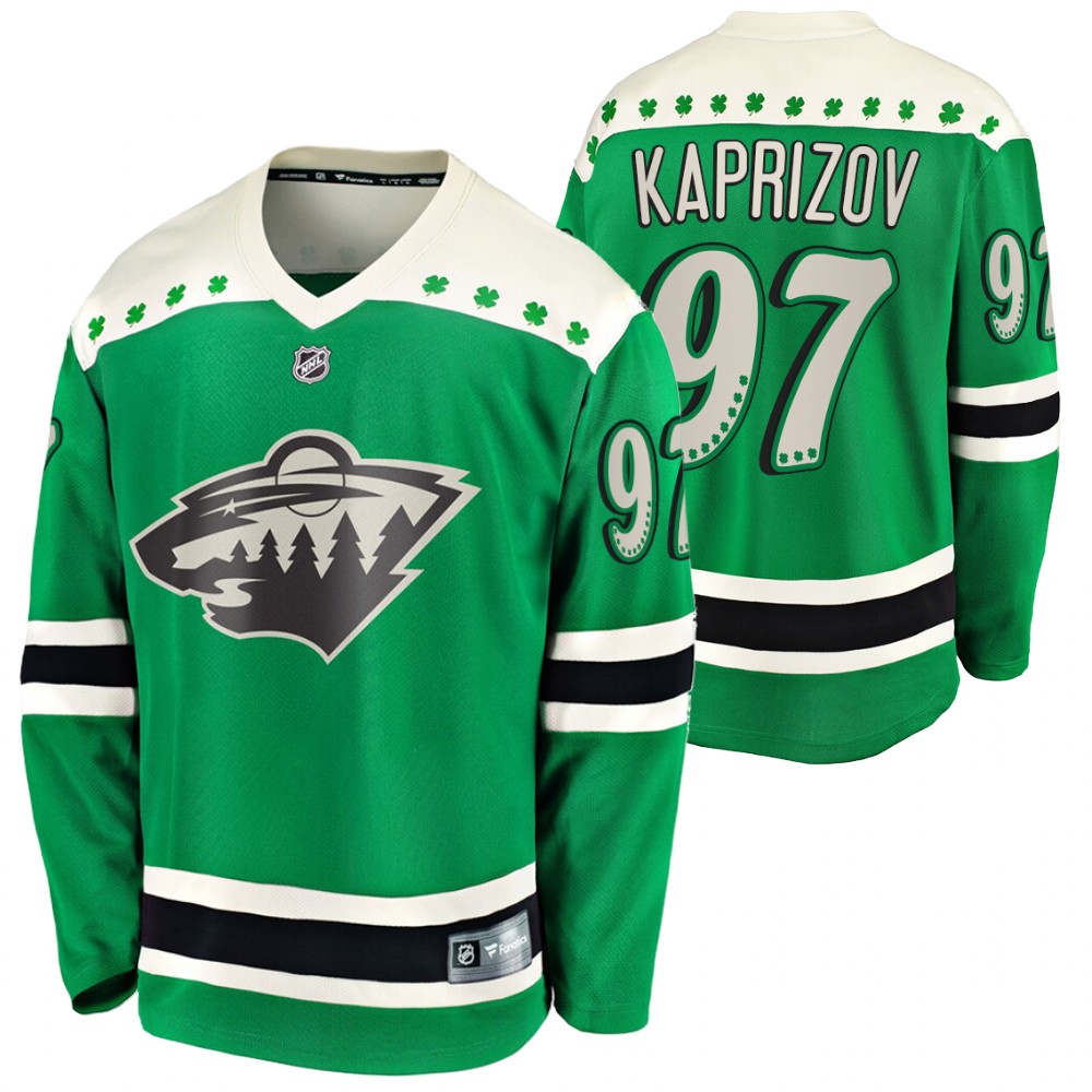 Kirill kaprizov Wild 2021 St. Patrick's Day Green #97 Jersey