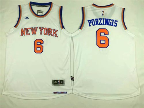 Knicks #6 Kristaps Porzingis White Stitched NBA Jersey