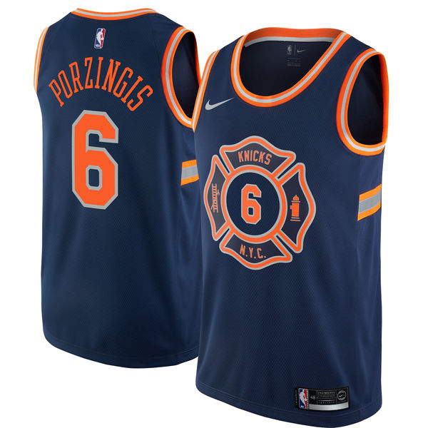 Knicks 6 Kristaps Porzingis Navy City Edition Nike Swingman Jersey