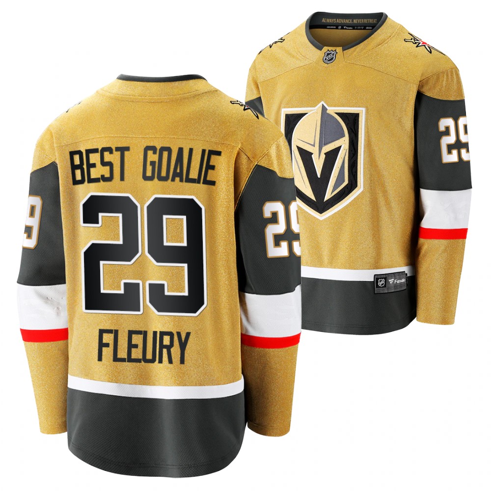 Knights #29 Marc-Andre Fleury 2021 Best Goalie Gold Jersey Vezina Trophy