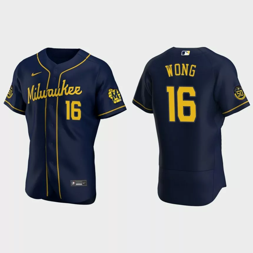 Kolten Wong #16 Milwaukee Brewers Authentic Alternate Jersey – Navy