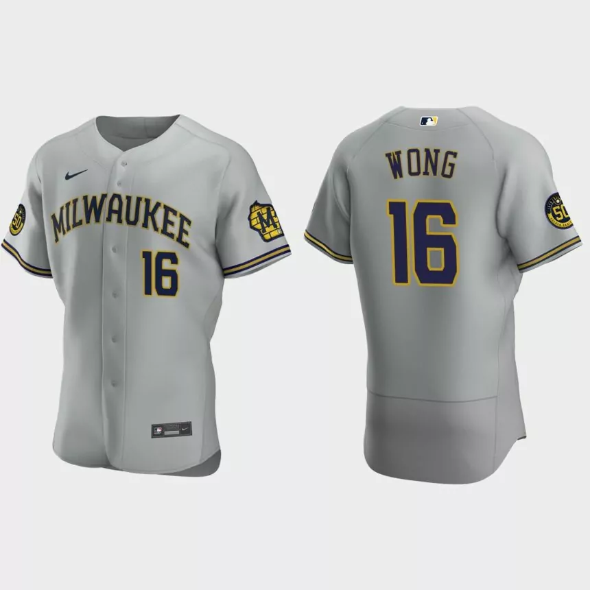Kolten Wong #16 Milwaukee Brewers Authentic Road Jersey – Gray