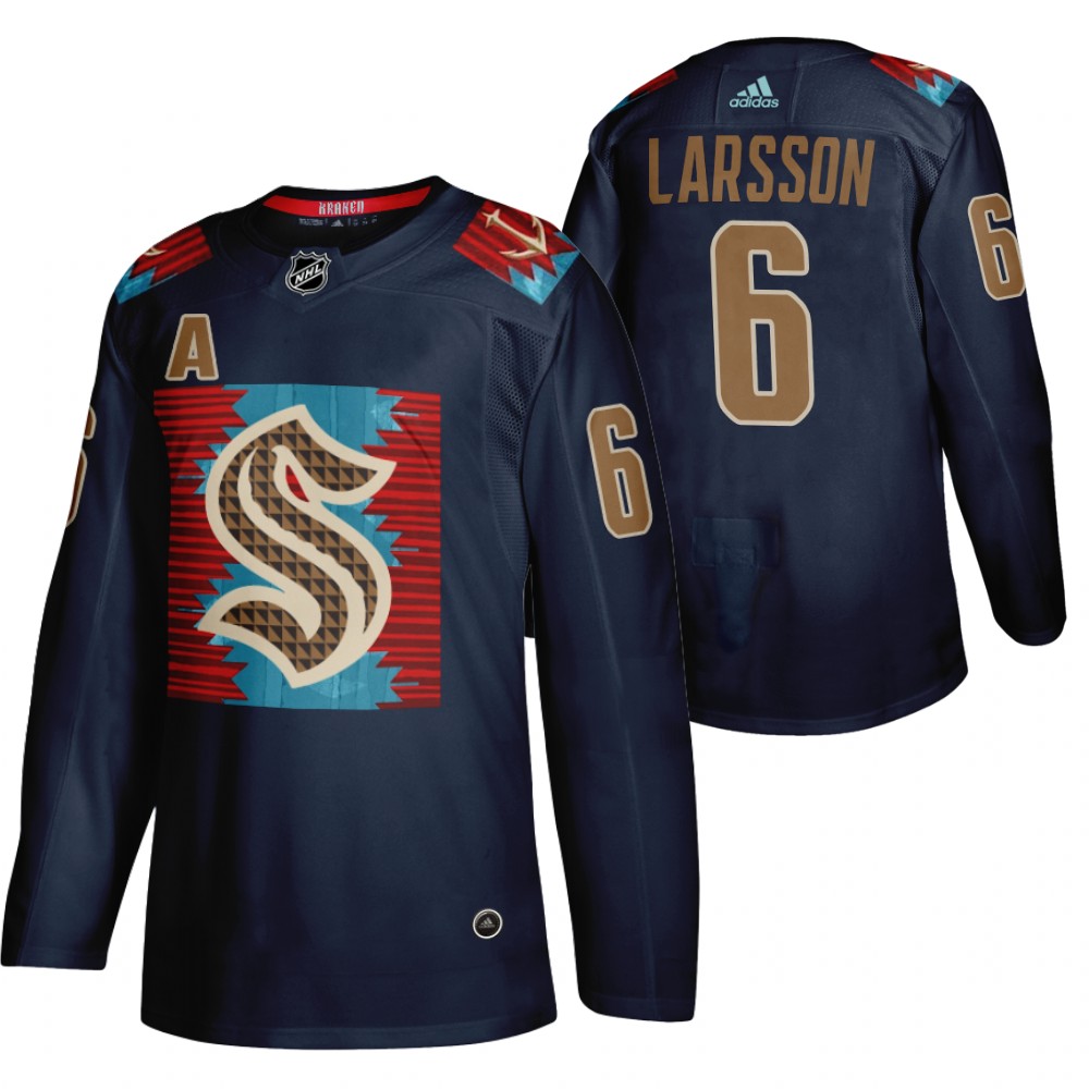 Kraken Adam Larsson Karuk Art-inspired Blue Indigenous Peoples Night Jersey