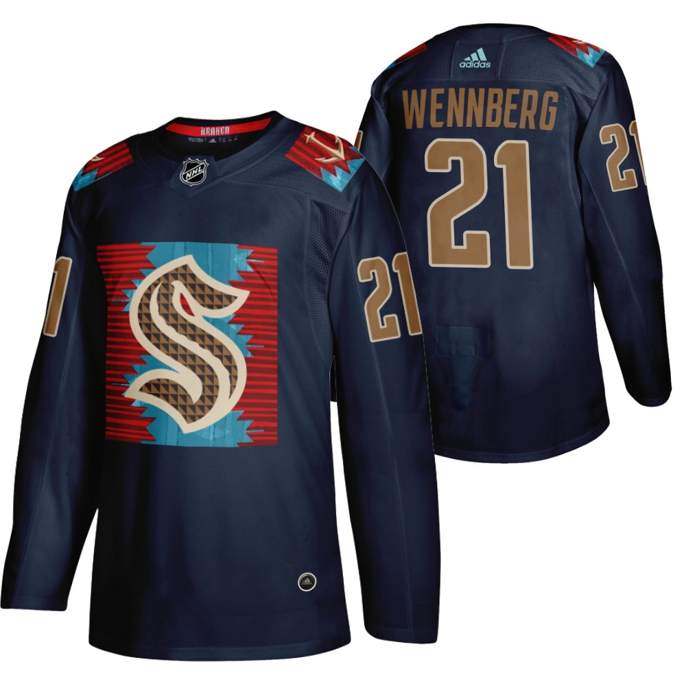 Kraken Alexander Wennberg Karuk Art-inspired Blue Indigenous Peoples Night Jersey