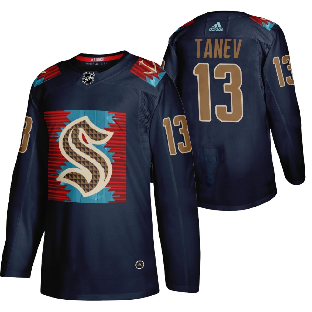 Kraken Brandon Tanev Karuk Art-inspired Blue Indigenous Peoples Night Jersey