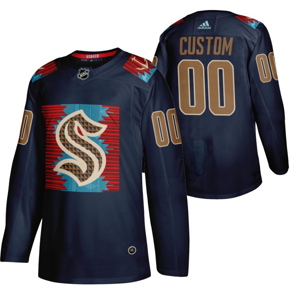 Kraken Custom Karuk Art-inspired Blue Indigenous Peoples Night Jersey