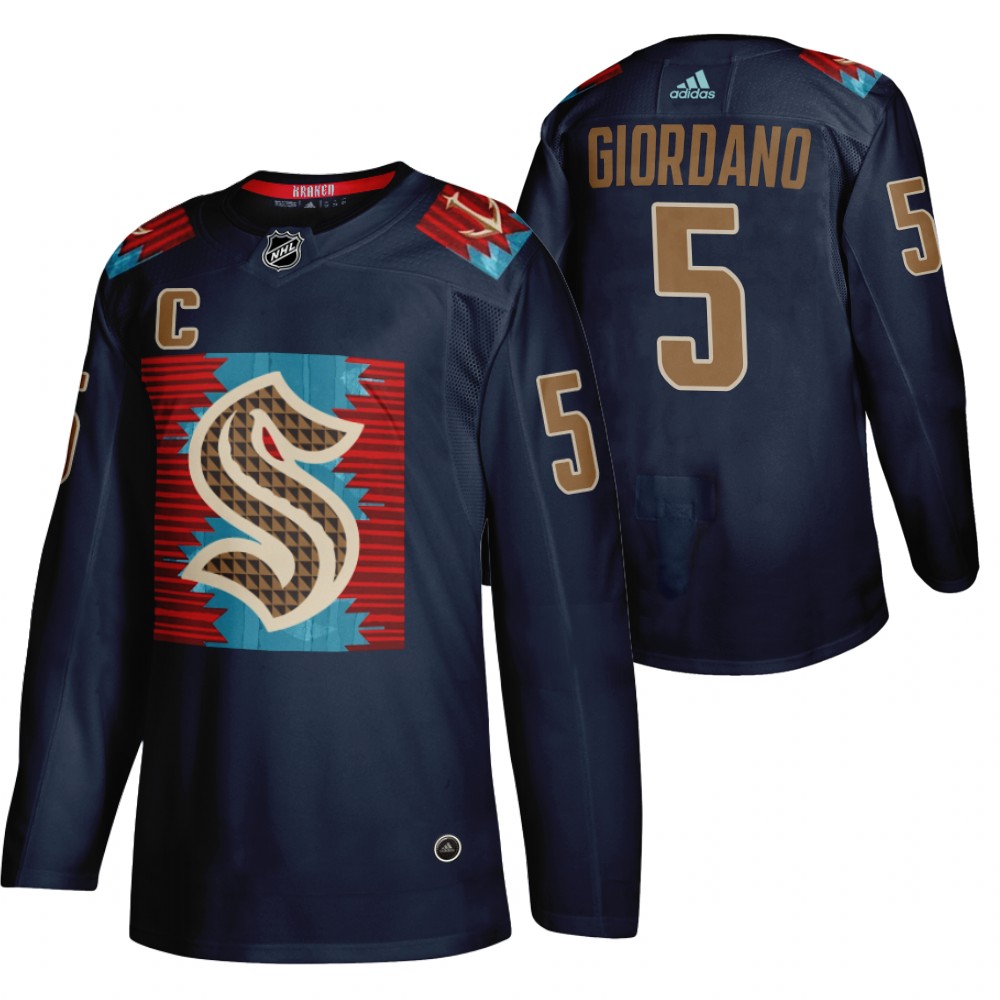 Kraken Mark Giordano Karuk Art-inspired Blue Indigenous Peoples Night Jersey