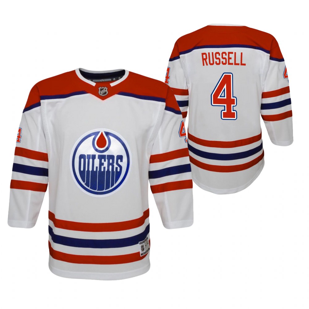 Kris Russell Edmonton Oilers 2021 Reverse Retro White Youth Jersey Replica