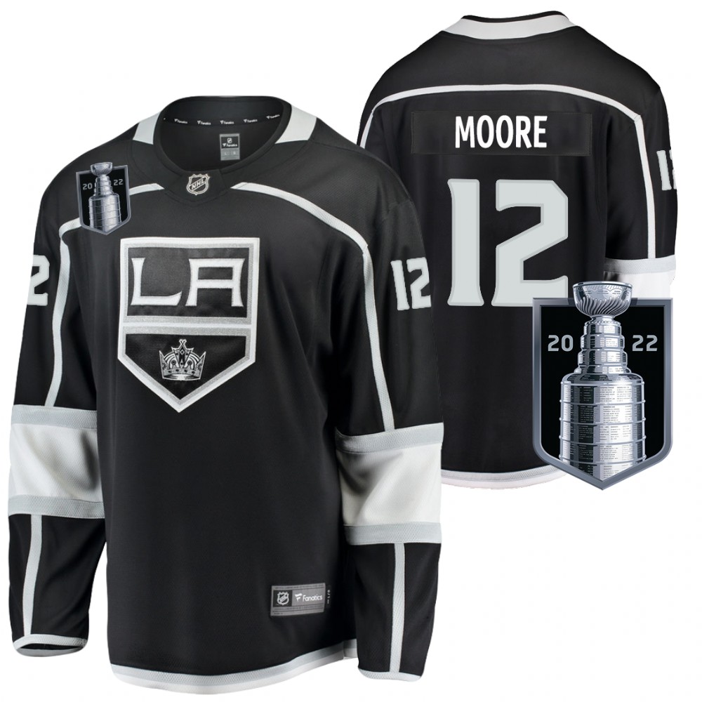 LA Kings #12 Trevor Moore Black 2022 Stanley Cup Playoffs Jersey