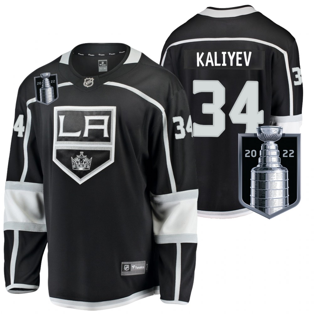 LA Kings #34 Arthur Kaliyev Black 2022 Stanley Cup Playoffs Jersey