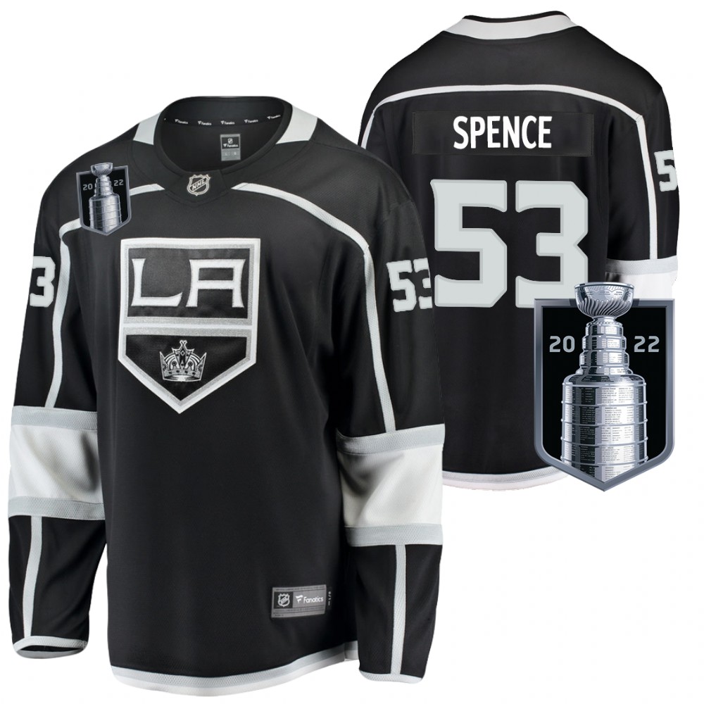 LA Kings #53 Jordan Spence Black 2022 Stanley Cup Playoffs Jersey
