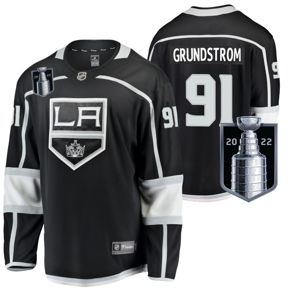 LA Kings #91 Carl Grundstrom Black 2022 Stanley Cup Playoffs Jersey