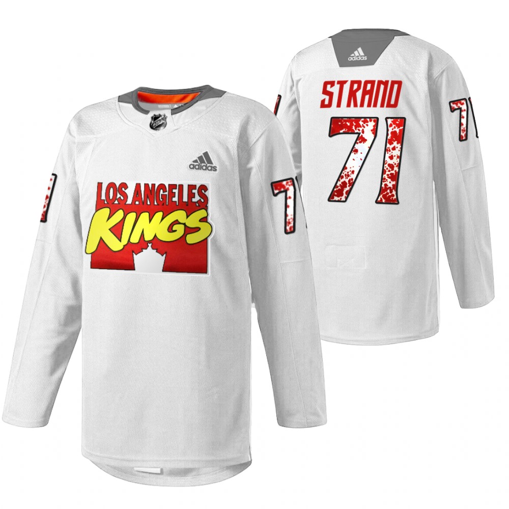 LA Kings Austin Strand 2022 Marvel Super Hero Night White Special Warmup Jersey