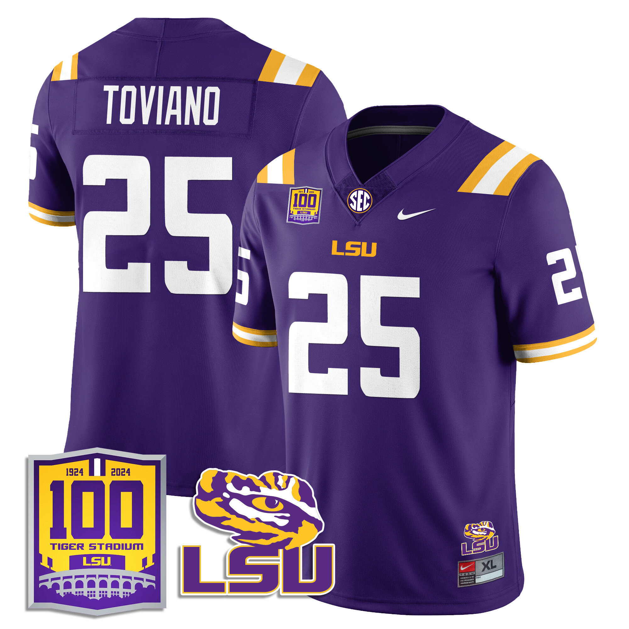 LSU Football 2024 Vapor Jersey - 100th Tigers Stadium - All Stitched #25 JAVIEN TOVIANO