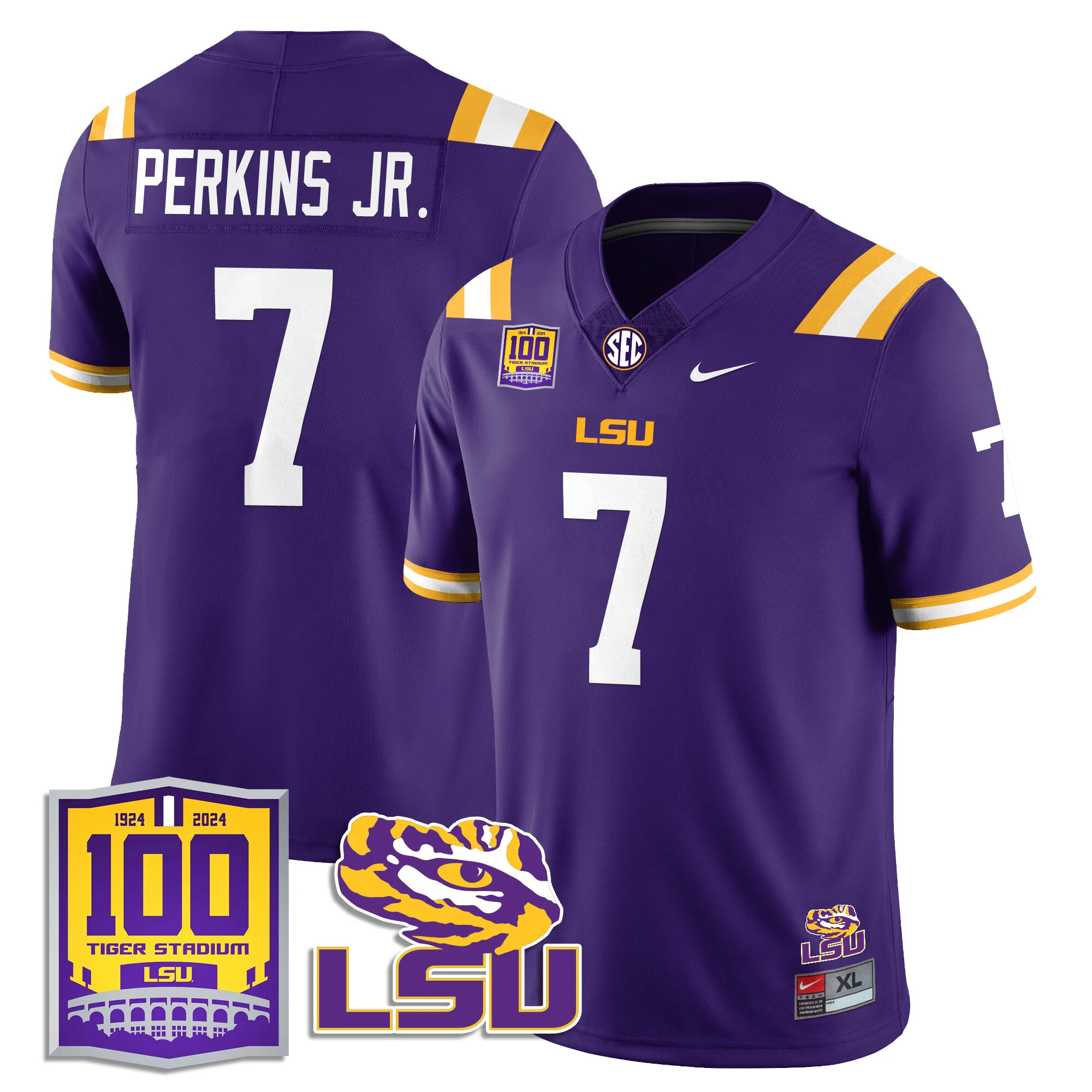 LSU Football 2024 Vapor Jersey - 100th Tigers Stadium - All Stitched #7 HAROLD PERKINS JR.