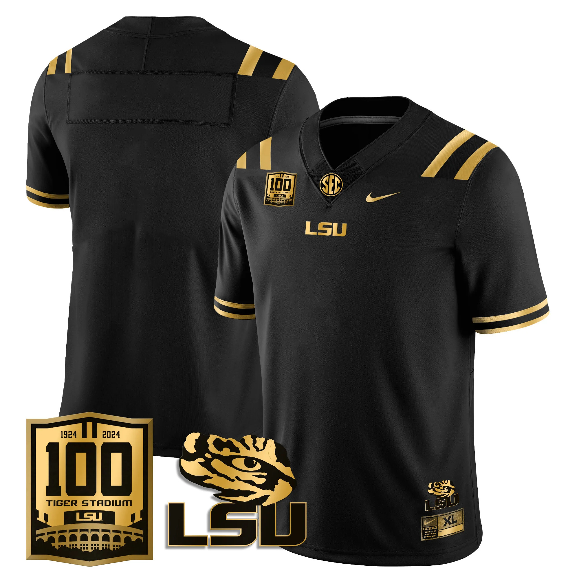 LSU Football 2024 Vapor Jersey - 100th Tigers Stadium - All Stitched  Blank  BLACK GOLD