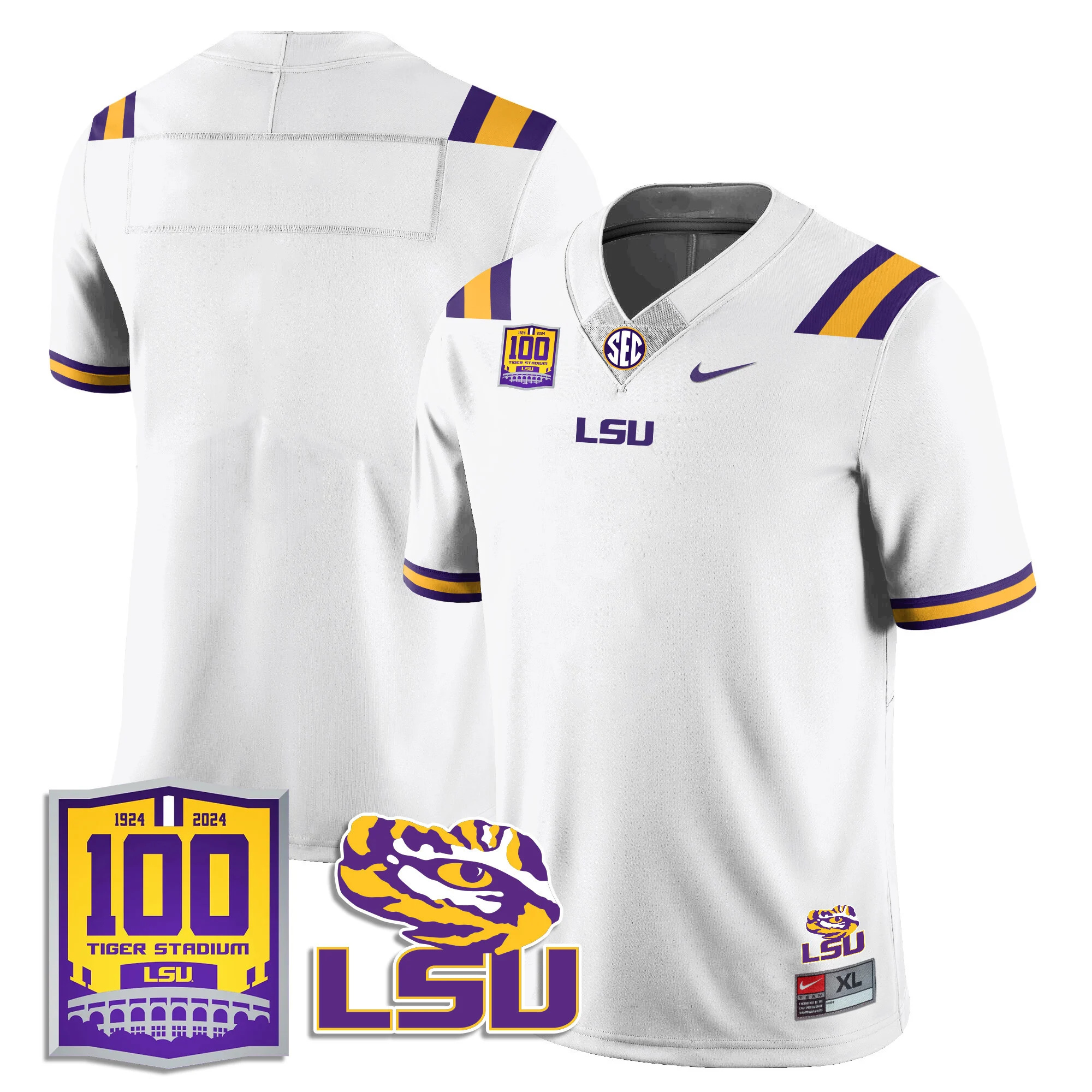 LSU Football 2024 Vapor Jersey - 100th Tigers Stadium - All Stitched  Blank WHITE