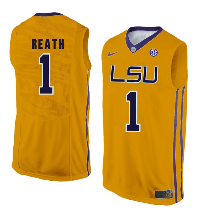 LSU Tigers Gold Duop Reath NCAA Basketball Jersey