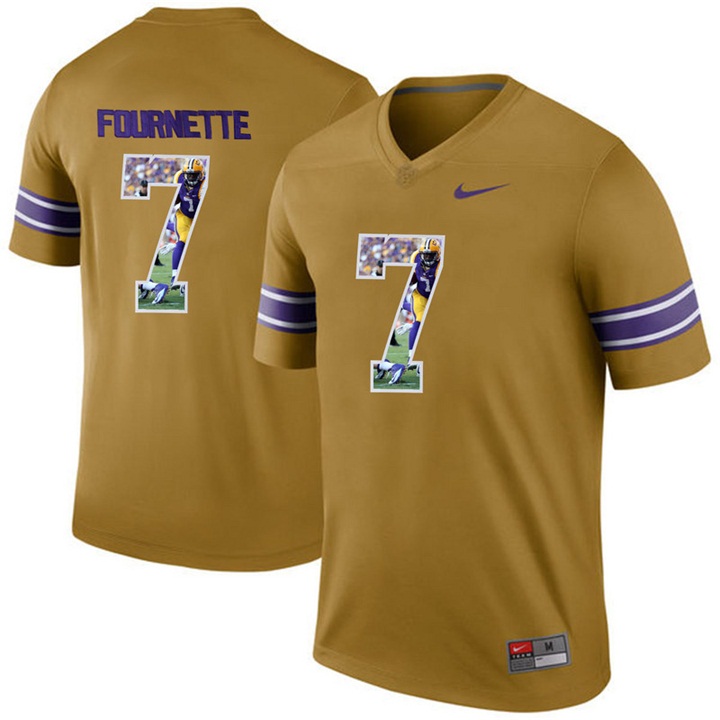 LSU Tigers Leonard Fournette Gold Printing Player Portrait Football Jersey