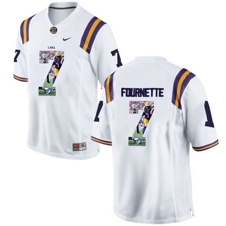 LSU Tigers Leonard Fournette White Printing Player Portrait Football Jersey