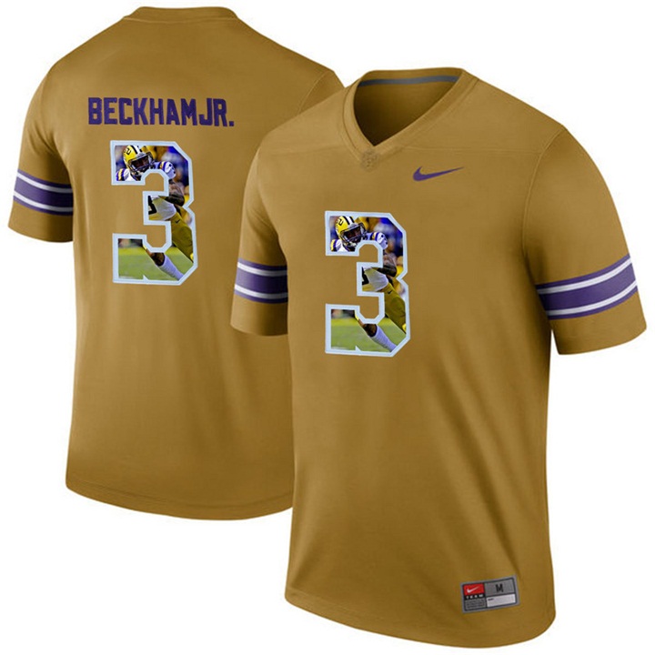 LSU Tigers Odell Beckham Jr Gold Printing Player Portrait Football Jersey