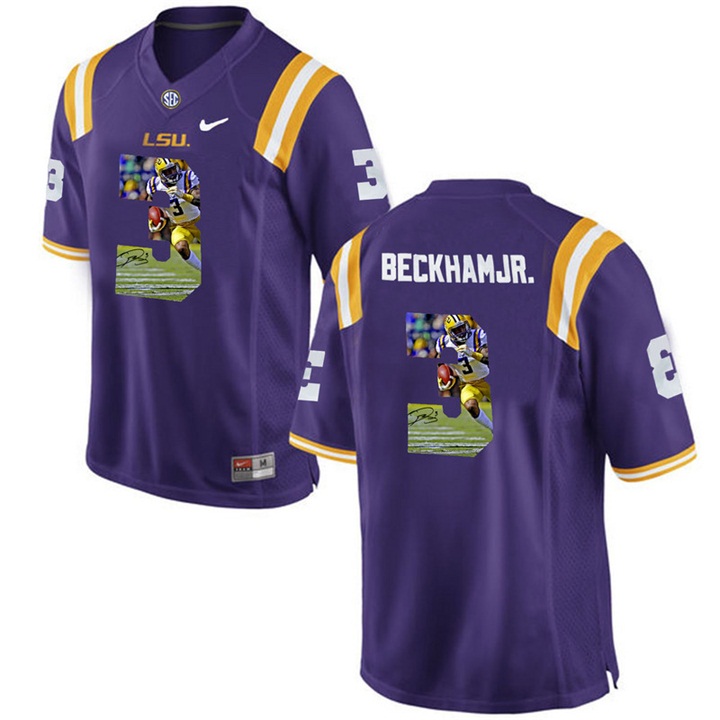 LSU Tigers Odell Beckham Jr Purple Printing Player Portrait Football Jersey
