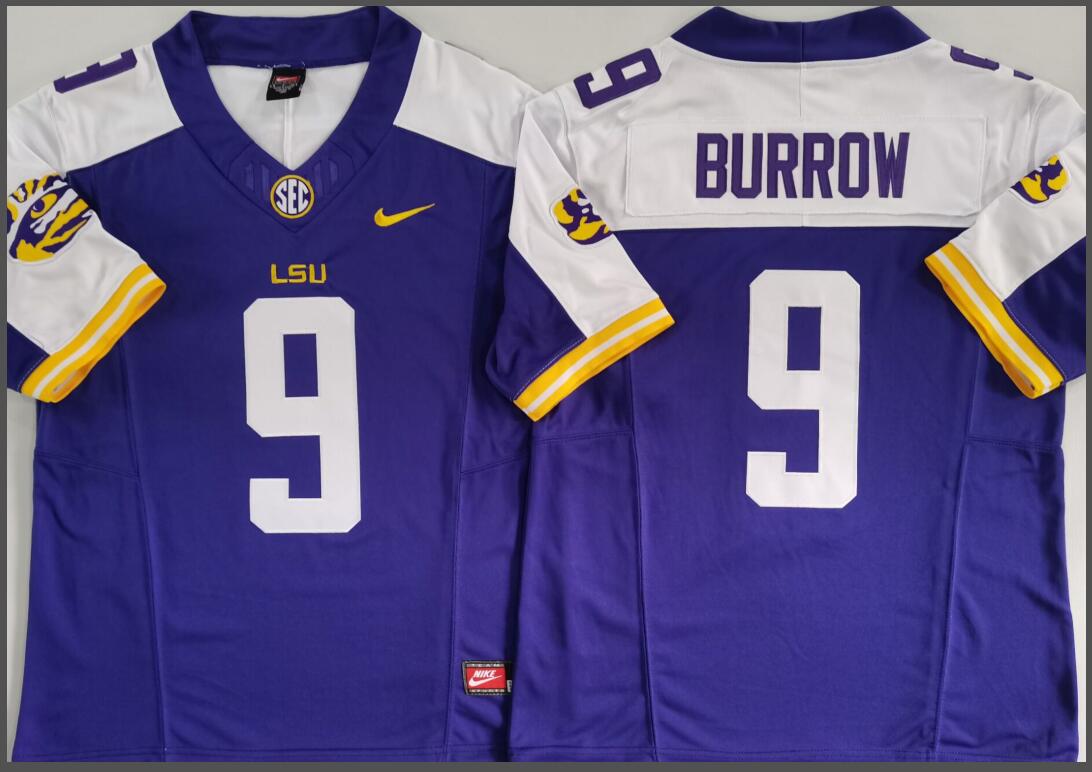 LSU Tigers Purple #9 BURROW Jersey